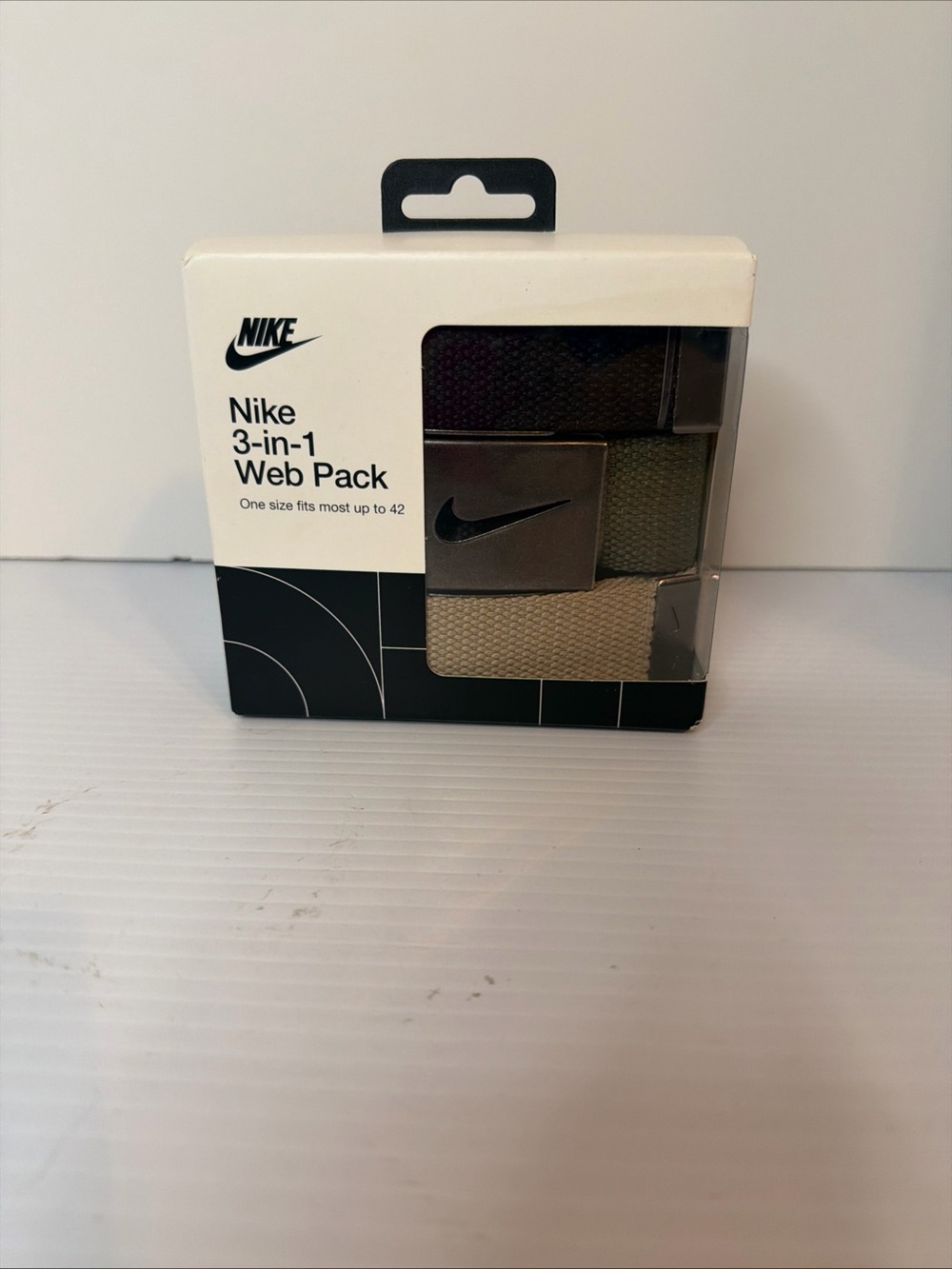 Nike Golf Men's 3-in-1 Web Pack Belts Fits Most Up To 42” Waist Blk/Green/Khaki
